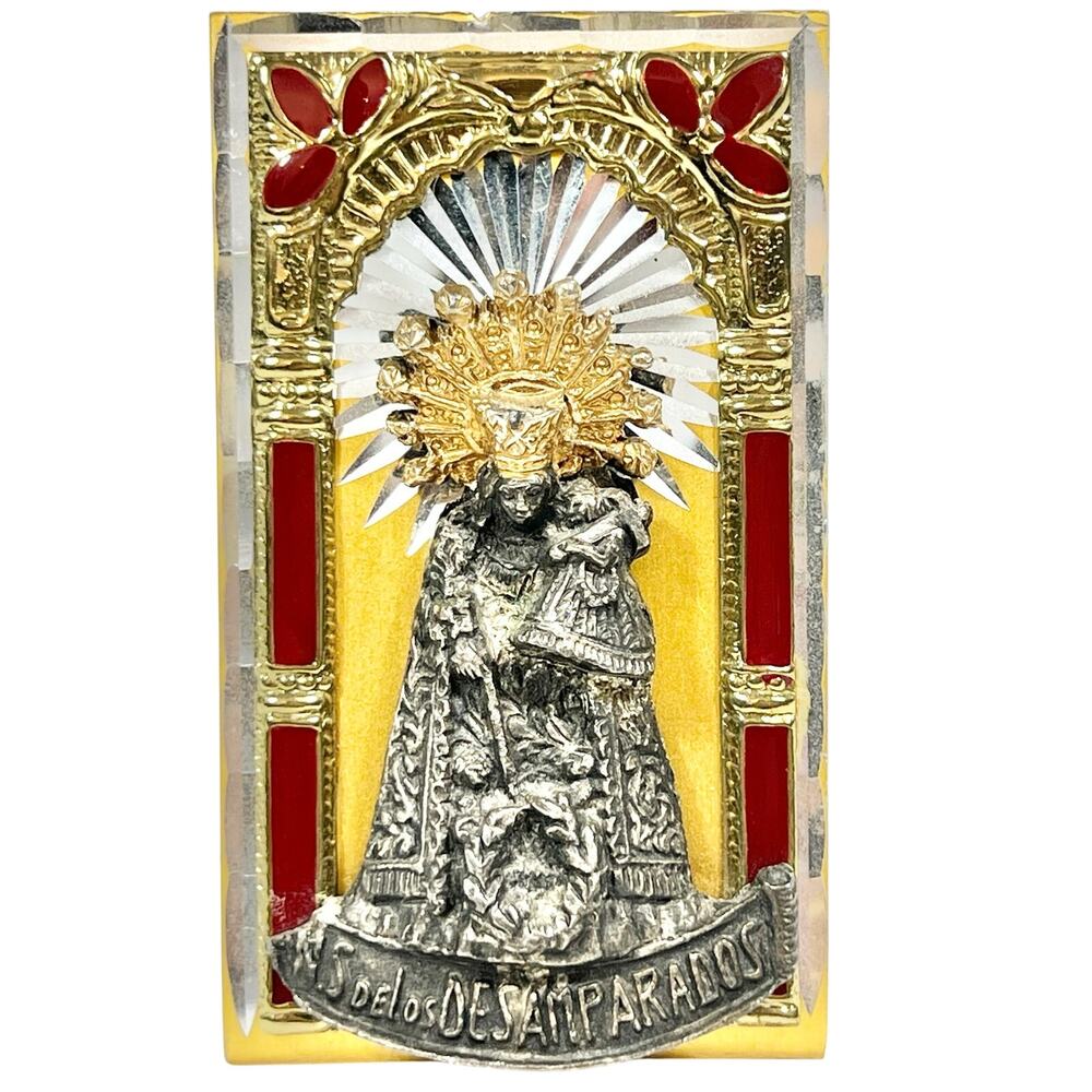 Vtg Virgen de los Desamparados Lady of the Forsaken Mini Devotional Plaque Spain